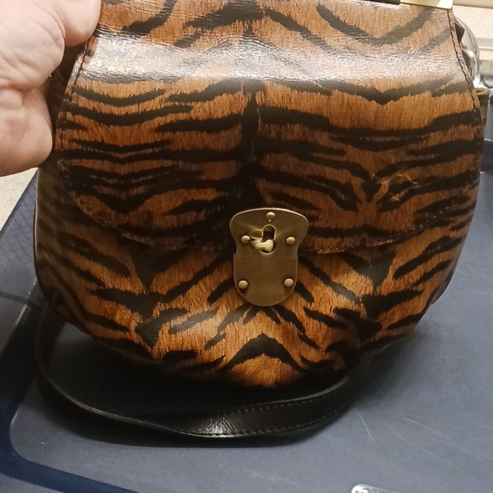 Exotic Brown and Black Crossbody Bag with Gold Clasp